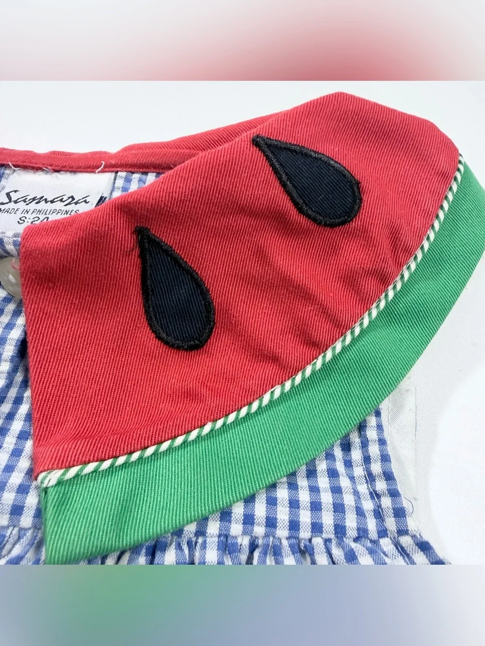 Vintage Samara Watermelon Collar Blue Gingham Dress 24M 90s